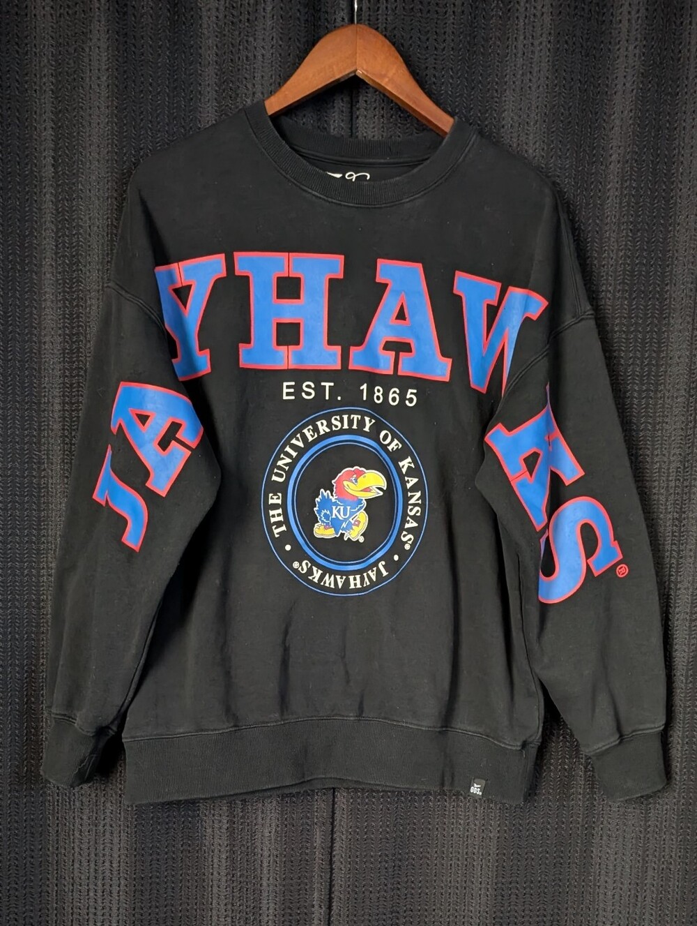 University of Kansas Black Crewneck Sweatshirt - Jayhawks Graphic